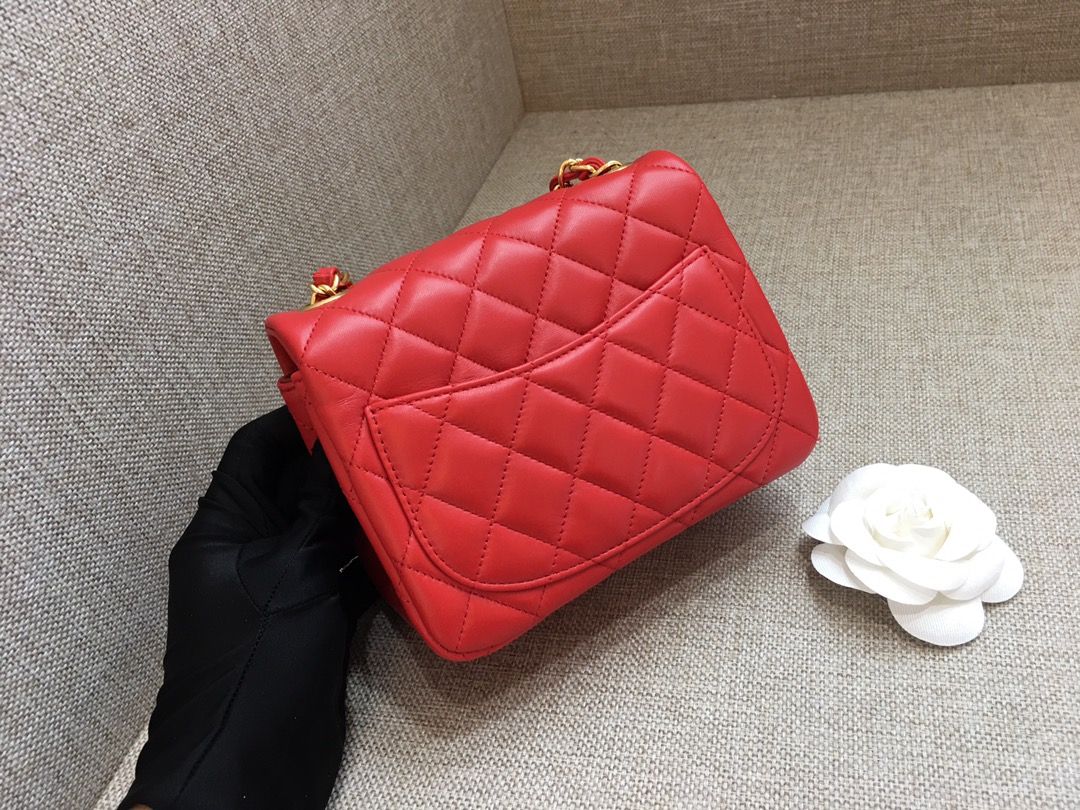 Mini Classic Flap Lambskin Bag A01115 Red/Gold